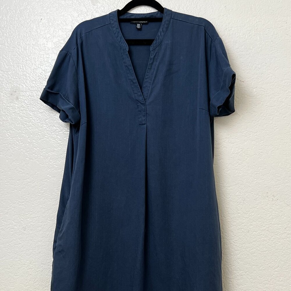 Hilary Radley Womens Short Sleeve Tencel V-Neck Casual‎ Dress Navy Sz M EUC